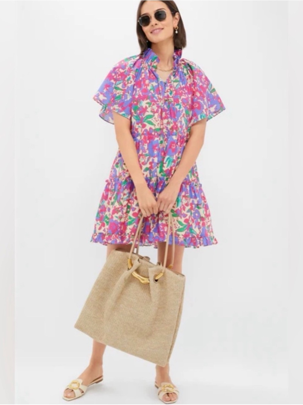 Floral Ruffle Mini Dress in Pink & Purple